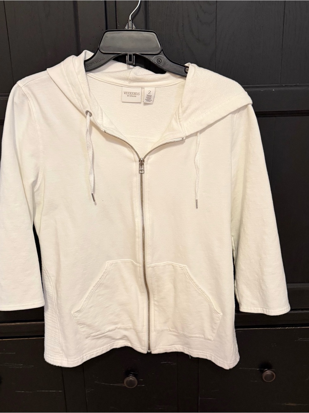 Chico's Cream Zip-Up Hooded Jacket